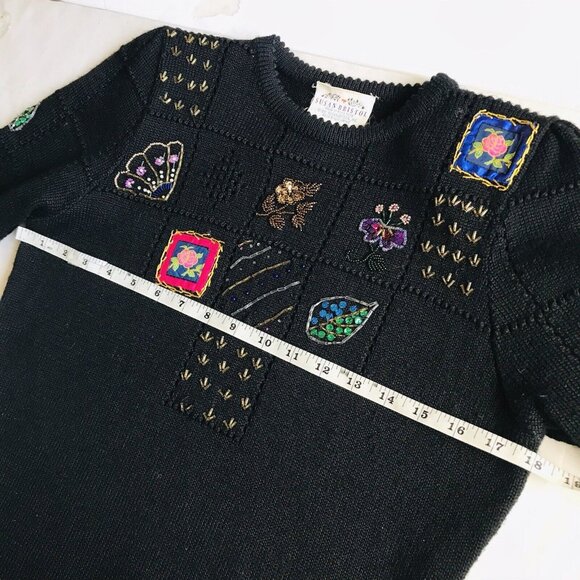 Susan Bristol Vintage Hand Embroidered Bead Wool Top Womens Size Small Black - Picture 7 of 9